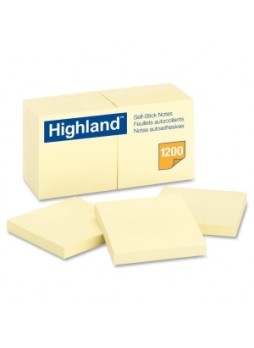 Highland 6549-YW Self-Sticking Note Pad, 3" x 3", Yellow, Pack of 12